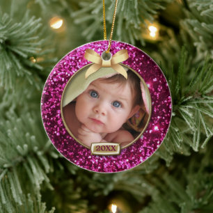 Sparklopfrosa/Goldenes Foto Keramikornament