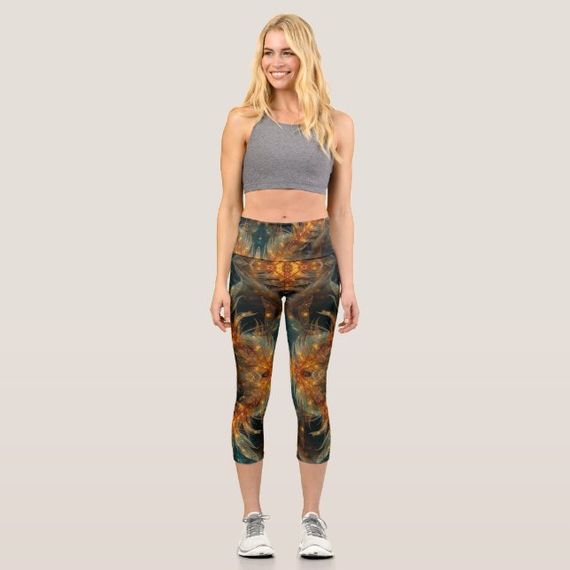 Sparkly brown feathers capri leggings (Vorderseite)