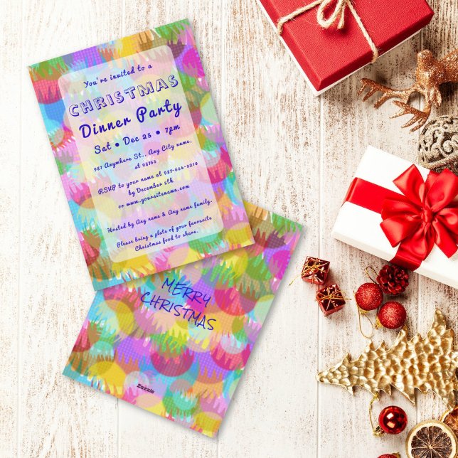 Sparkly Colorful Simple Christmas Dinner Party  Einladung (Von Creator hochgeladen)