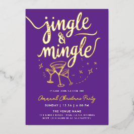 Sparkly Gold Purple Jingle Mingle Cocktail Doodles Folieneinladung
