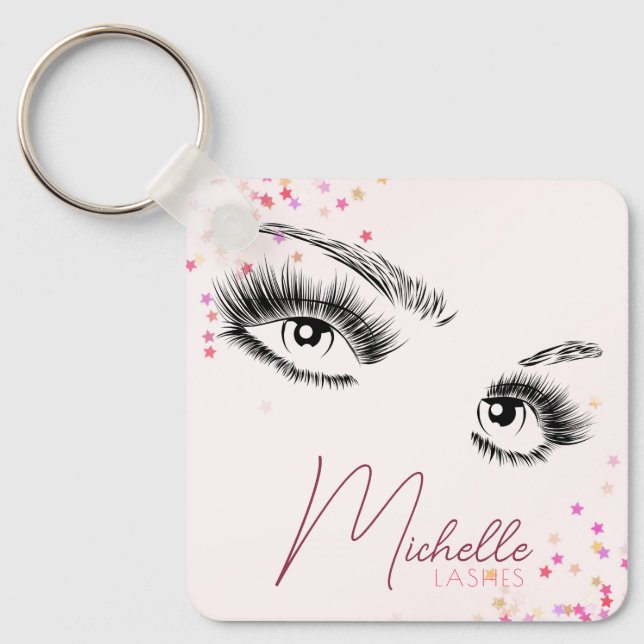 Sparkly Lashes Pink Glitter Confetti Makeup QR Schlüsselanhänger (Vorderseite)