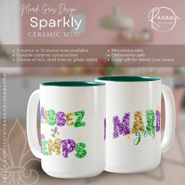 Sparkly Mardi Gras Design Ceramic Mug Zweifarbige Tasse (Von Creator hochgeladen)