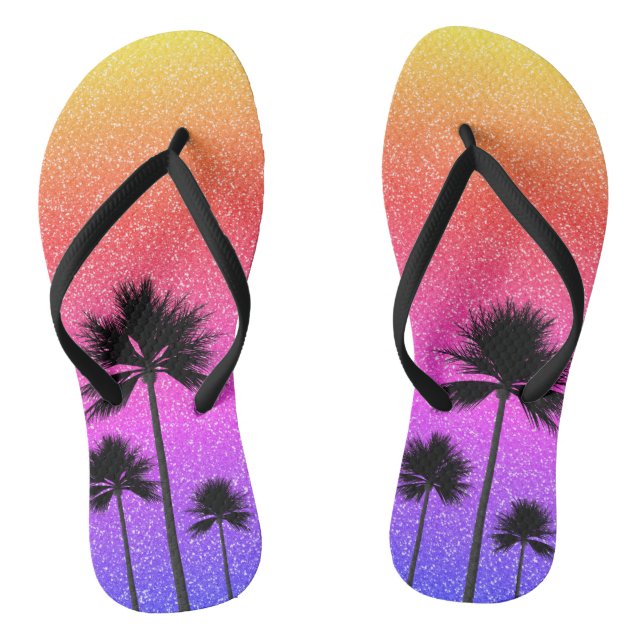 Sparkly Palm Trees Gradient Sunset Flip Flops (Fußbett)