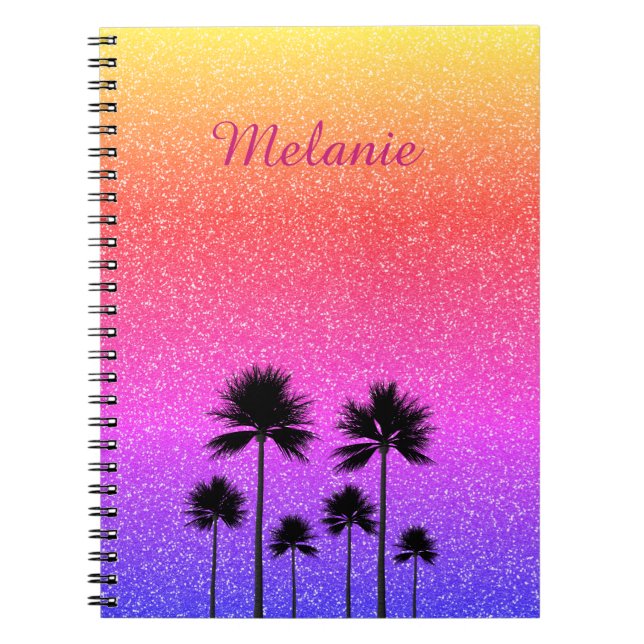 Sparkly Palm Trees Gradient Sunset Personalised Notizblock (Vorderseite)