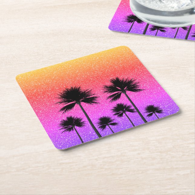 Sparkly Palm Trees Gradient Sunset  Rechteckiger Pappuntersetzer (angewinkelt)