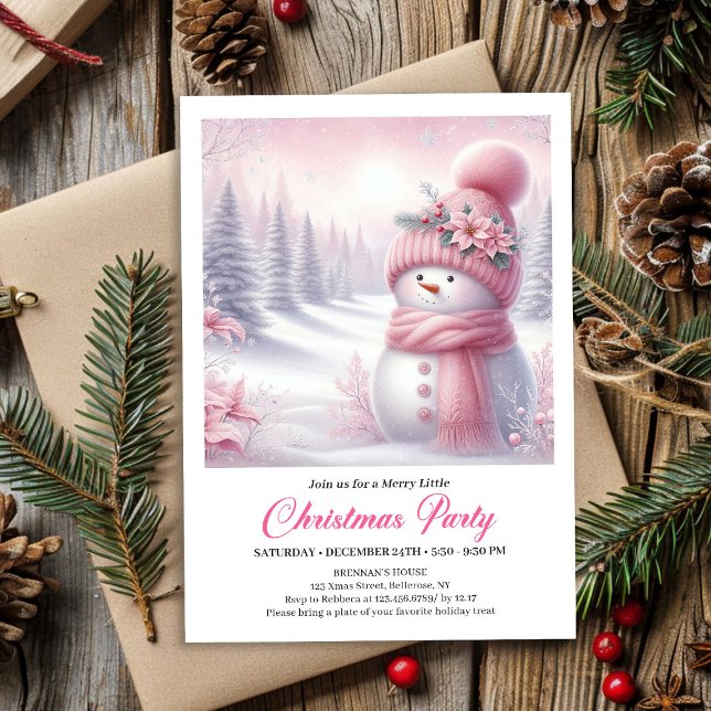 Sparkly Pink Snowman Editable Christmas Invite  Einladung (Sparkly Pink Snowman Editable Christmas Invite Download)