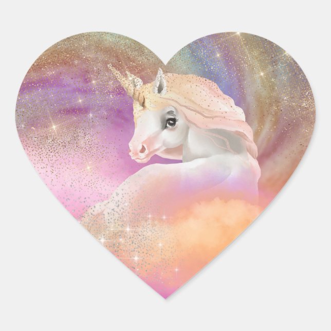 Sparkly Rainbow Universe Unicorn Herz-Aufkleber (Vorderseite)