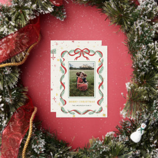 Sparkly Red Bow Wreath Christmas Foil Card Folien Feiertagskarte