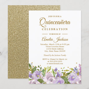 Sparkor Lila Gold Quinceanera Einladung
