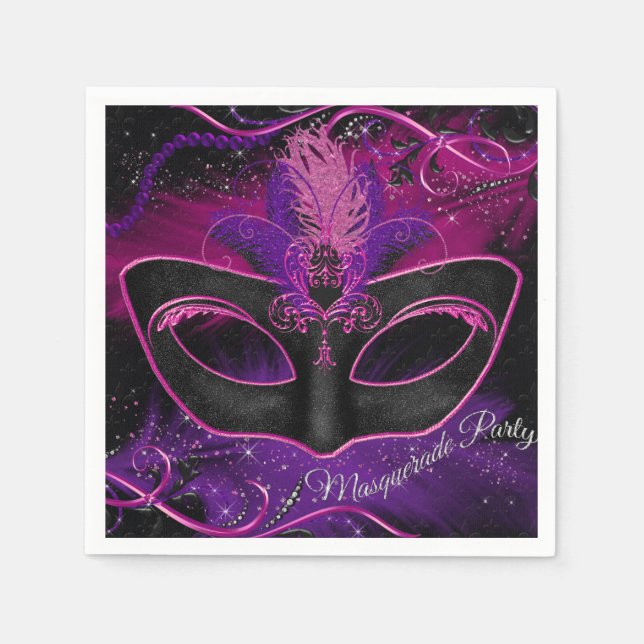 Sparkor Rosa und Lila Maskerade Party Napkin Serviette (Vorderseite)
