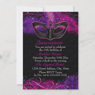 Sparkor Rosa und Lila Maskerade Quinceanera Einladung
