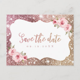 Sparkor Rose Gold Glitzer Save the Date blühend Ankündigungspostkarte