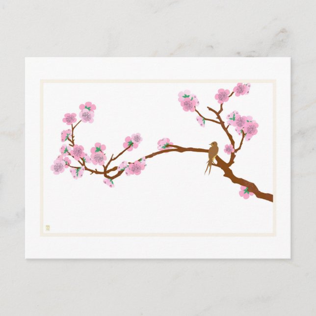 Sparrow auf Baum - Postkarte (Vorderseite)