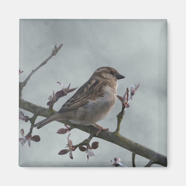 Sparrow auf Branch-Foto Magnet (Vorne)