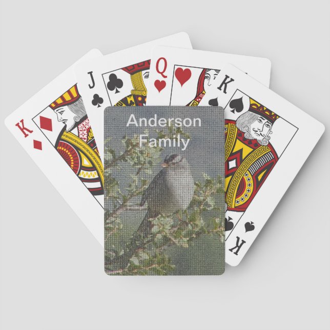 Sparrow auf Foto Familienname Spielkarten (Rückseite)
