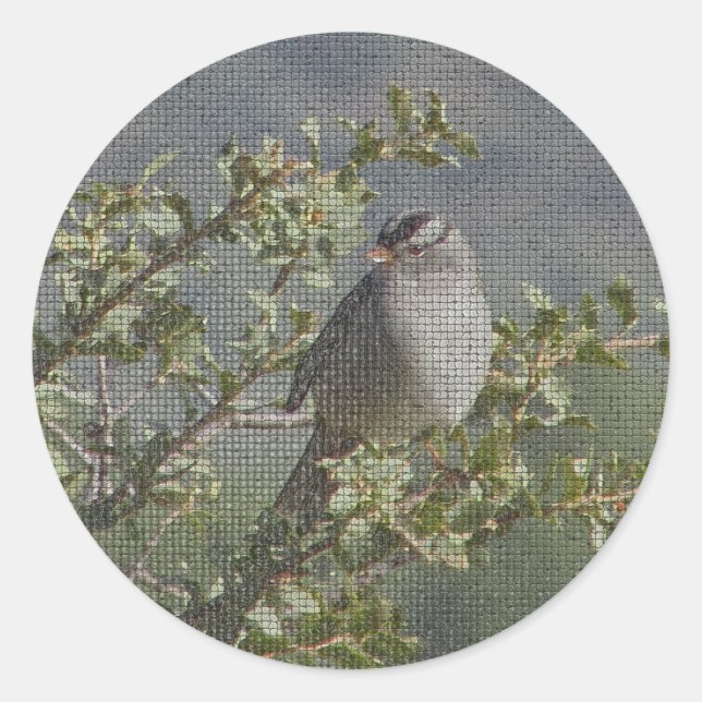 Sparrow Branch Wild Bird Foto Mosaic Birdwatcher Runder Aufkleber (Vorderseite)