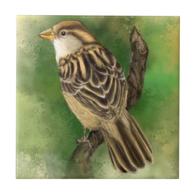 Sparrow Keramik Tile Niedlich Bird Fliese (Vorderseite)