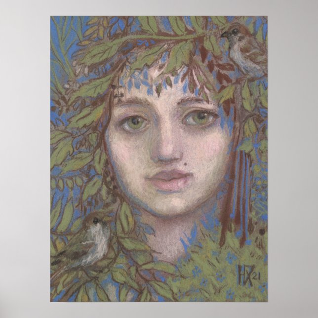 Sparrow Lady Surreal Fantasy Kunst, Dichtung und M Poster (Vorne)
