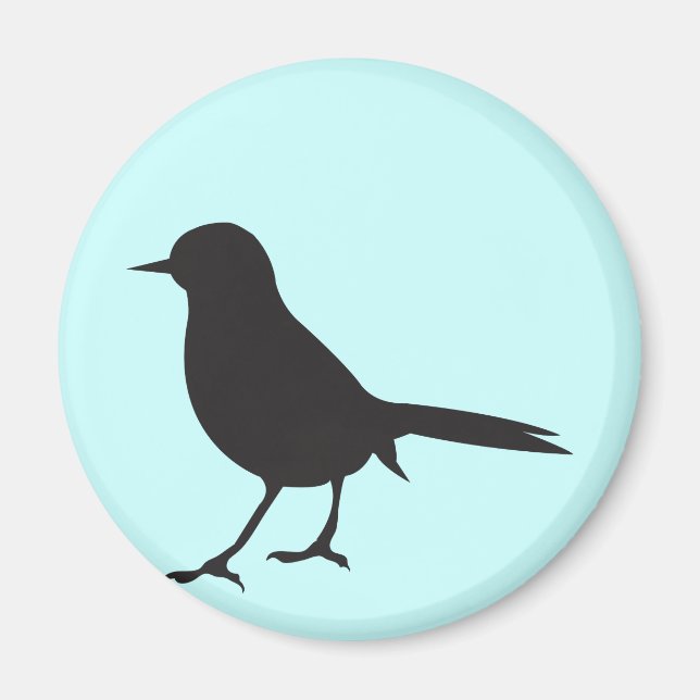 Sparrow Schwarz-Weiß-Silhouette Blau Magnet (Vorne)