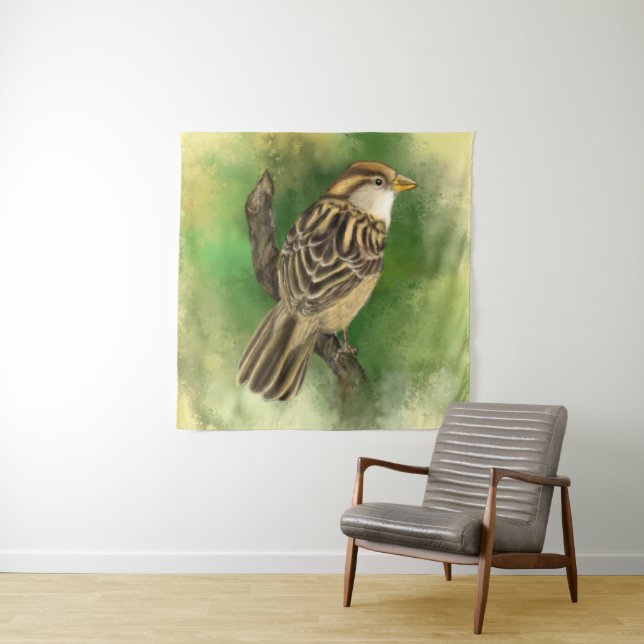 Sparrow Tapestry Little Bird - Malerei Wandteppich (Beispiel)