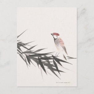 Sparrow- und Bamboo-Blätter Postkarte