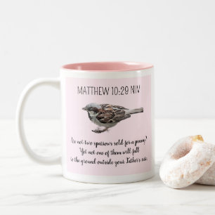 Sparrow-Vogel zerquetscht Ihre Karten Bibel Verse  Zweifarbige Tasse
