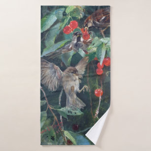 Sparrows in einem Kirschbaum, Bruno Liljefors Badehandtuch