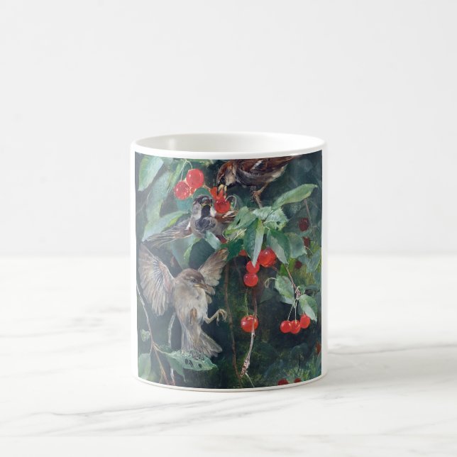 Sparrows in einem Kirschbaum, Bruno Liljefors Kaffeetasse (Mittel)