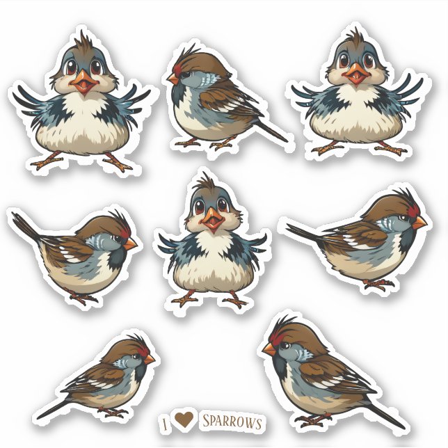 Sparrows Scrapbook Stationery Stickers Aufkleber (Vorderseite)