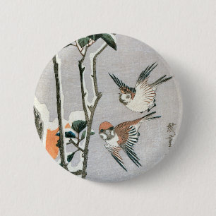 Sparrows und Kamelien in Snow von Ando Hiroshige Button