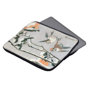 Sparrows und Kamelien in Snow von Ando Hiroshige Laptopschutzhülle