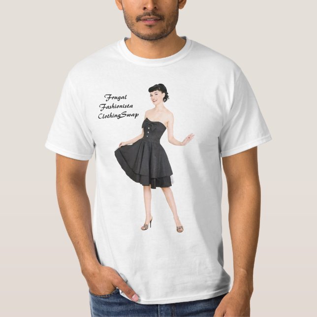 Sparsames Fashionista-Kleidungs-Tauschen T-Shirt (Vorderseite)