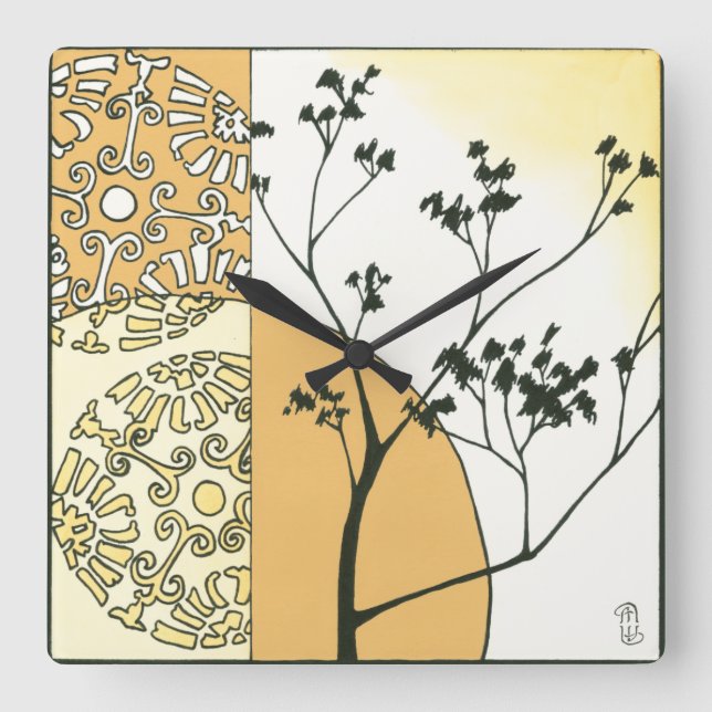 Sparse Tree Silhouette von Megan Meagher Quadratische Wanduhr (Vorderseite)