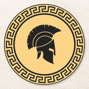Spartan Helmet Bold Black & Gold Design Runder Pappuntersetzer
