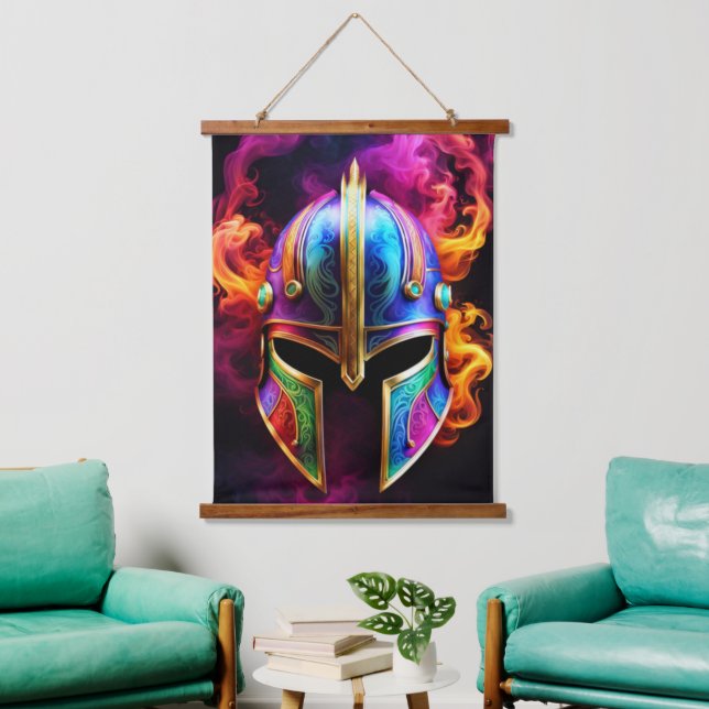 Spartan Helmet Wall Tapestry Wandteppich Mit Holzrahmen (Wohnzimmer)