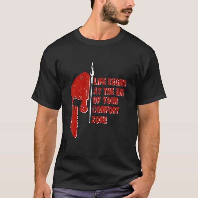 Spartan Race Life beginnt am Ende Ihres Komforts T-Shirt (Vorderseite)