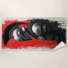 Spartan Warrior Helmet – Bold Red Background Strandtuch