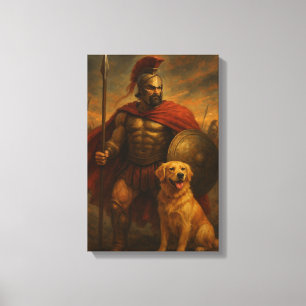 Spartan Warrior mit Loyal Hund in der Schlacht Leinwanddruck
