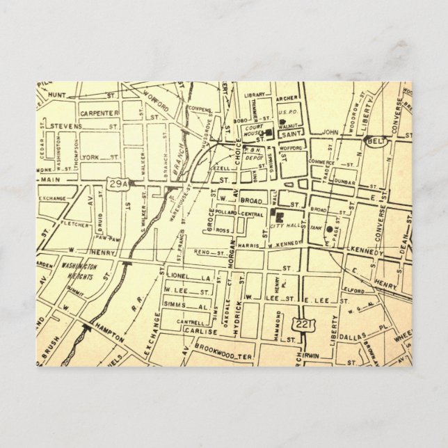 Spartanburg, SC Carte Vintage (Devant)