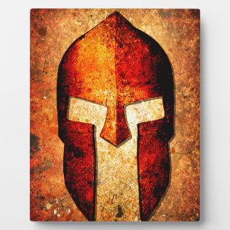 Spartaner Helm mit rostfreiem Hintergrund mit Farb Fotoplatte