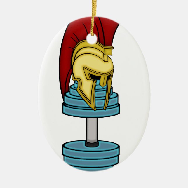 Spartanischer Sturzhelm auf Dumbbell Keramik Ornament (Vorne)