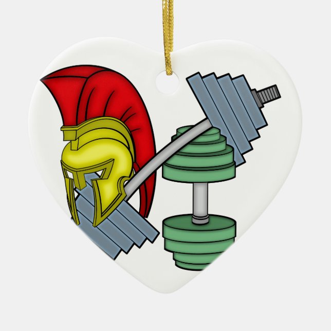 Spartanischer Sturzhelm auf Turnhallenausrüstung Keramik Ornament (Vorne)
