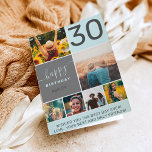 Spaß 30 Geburtstag blau 6 Foto Collage Grid Karte<br><div class="desc">Modernes,  schlichtes 30. Geburtstag pastellblau 6-Foto Kollagengitter mit pastellblauen und grauen editierbaren Farben und moderner Typografie.</div>