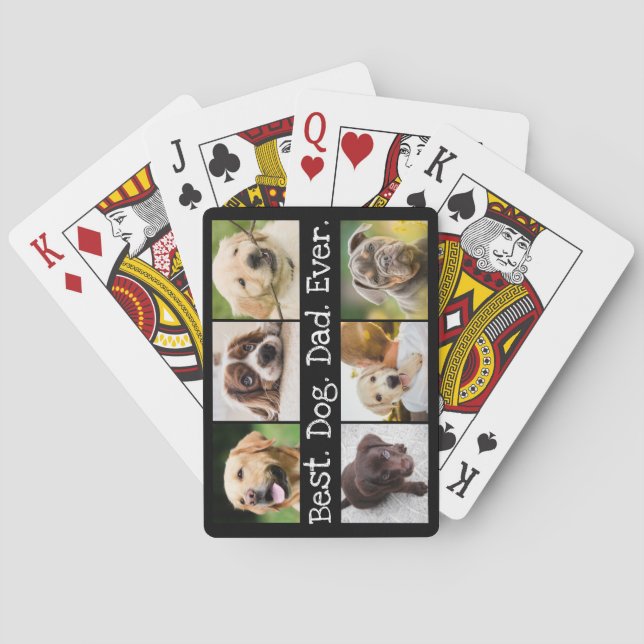 Spaß 6 Foto Bester Hund Vater je Collage Personali Spielkarten (Rückseite)