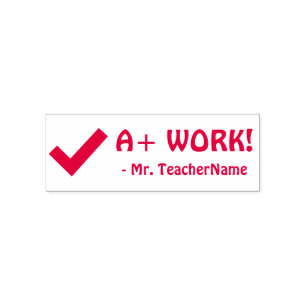 Spaß "A+ WORK!" + Name des Lehrers Rubber Briefmar Permastempel
