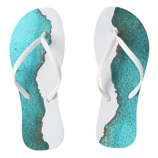 Spaß Abstrakt Aquamarin Schwarz und Weiß Flip Flops (Fußbett)
