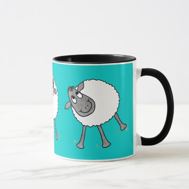 Spaß-alberne Schaf-Wecker-Tasse, Türkis Tasse (Rechts)