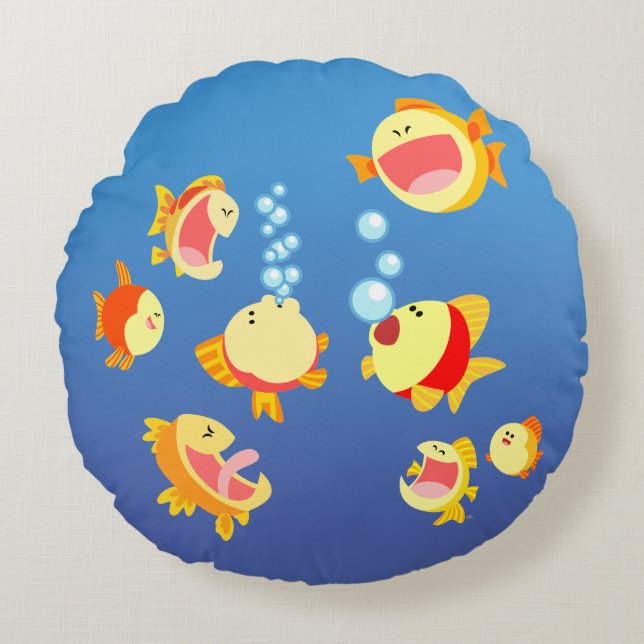 Spaß am Fischtank (Cartoon Fisch) Rundkissen Rundes Kissen (Vorderseite)