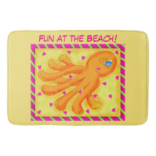 Spaß am Strand Whimsy Octopus Yellow Orange Badematte