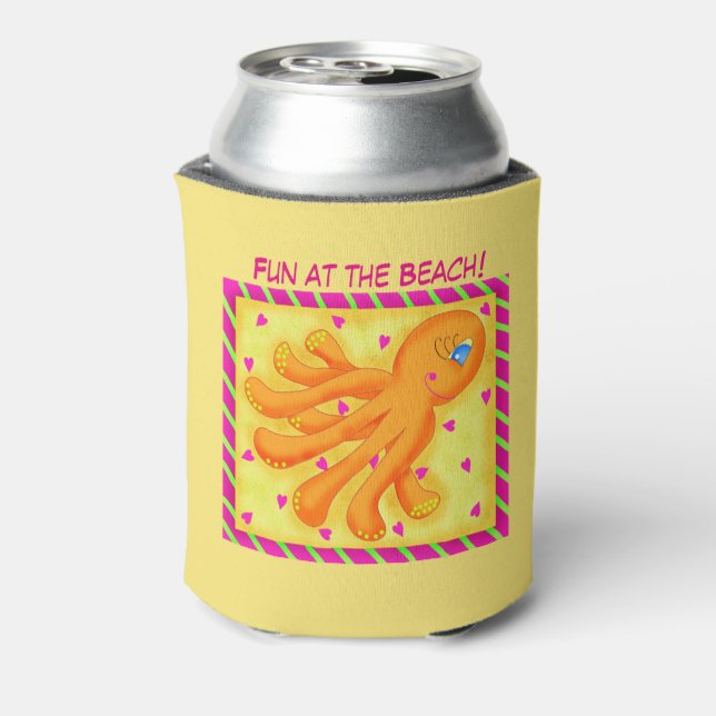 Spaß am Strand Whimsy Octopus Yellow Orange Dosenkühler (Kanne Rückseite)